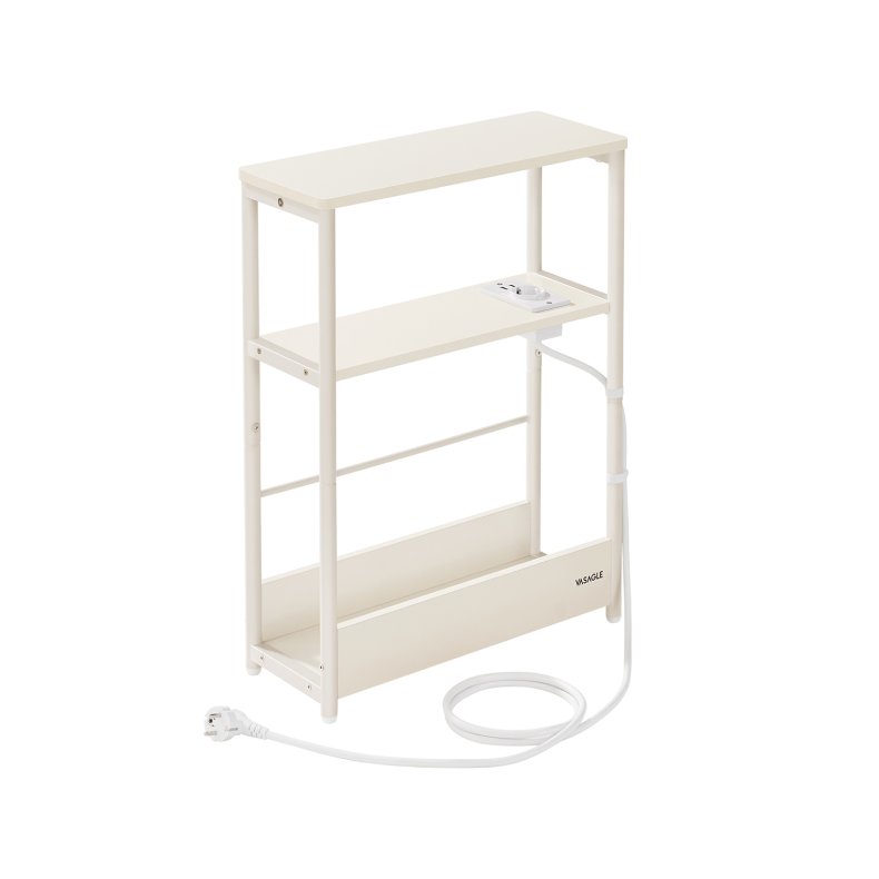 Sidebord med strmstik - smal slank sengebord - creme hvid