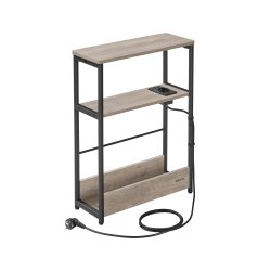 Sidebord med strmstik - smal slank sengebord - gr beige