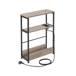 Sidebord med strmstik - smal slank sengebord - gr beige