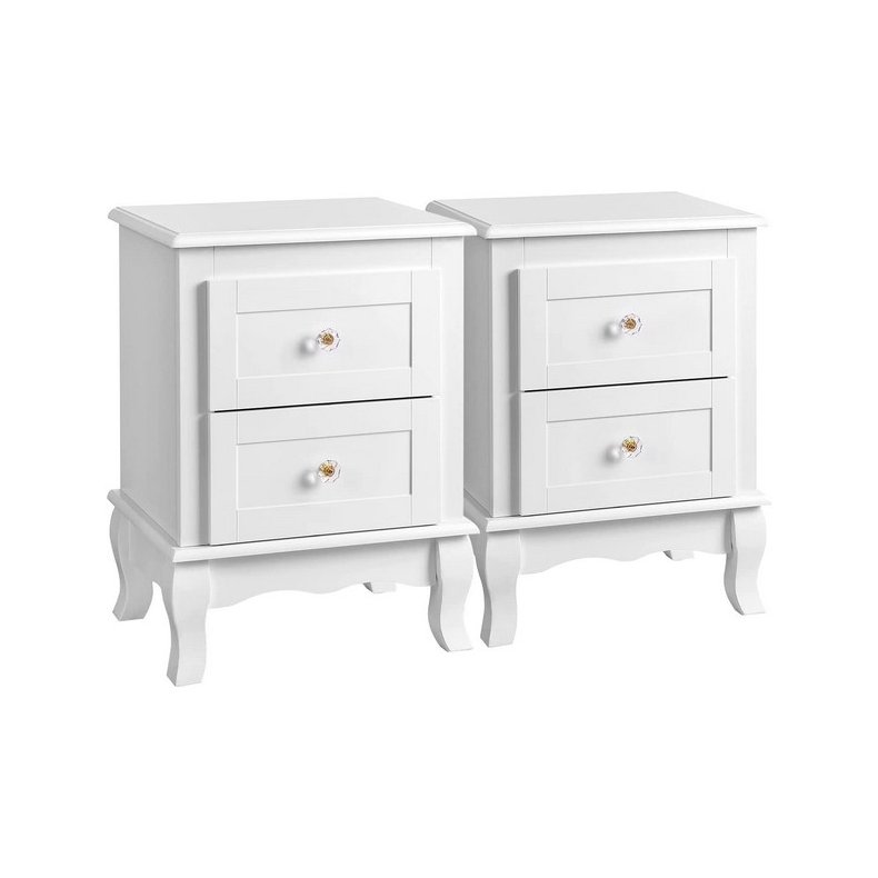 Sengeborde - 2 stk natborde med skuffer - hvid 38,5x30,5x52,5