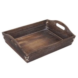 Bakker i tr - st med 3 serveringsbakker - brune trbakker - antik rustik