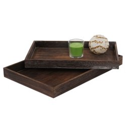 Bakker i tr - st med 2 trbakker - serveringsbakker i antik rustik brun