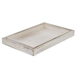 Bakker i tr - st med 2 trbakker - serveringsbakker i antik rustik hvid