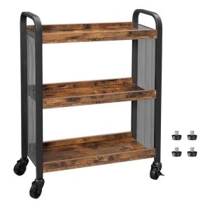 Serveringsvogn p hjul - barvogn med 3 hylder - rustik brun