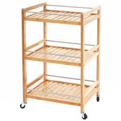 Serveringsvogn p hjul - barvogn og rullebord - bambus 76x46x38 cm