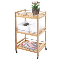 Serveringsvogn p hjul - barvogn og rullebord - bambus 76x46x38 cm