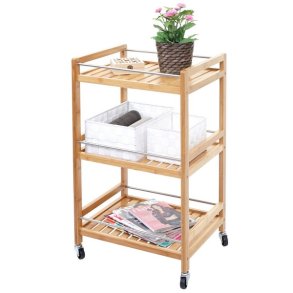 Serveringsvogn p hjul - barvogn og rullebord - bambus 76x46x38 cm