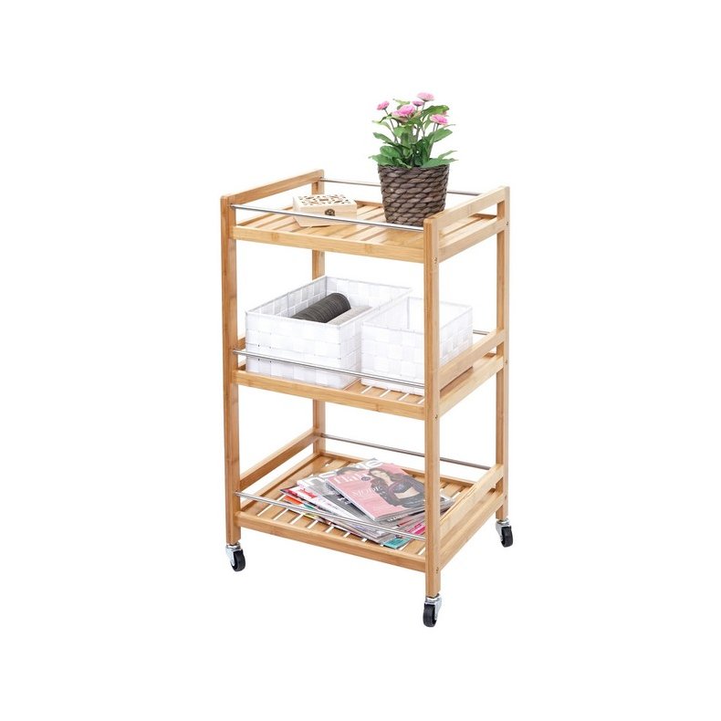 Serveringsvogn p hjul - barvogn og rullebord - bambus 76x46x38 cm