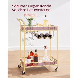 Serveringsvogn - barvogn med spejlglas hylder og gyldent stel