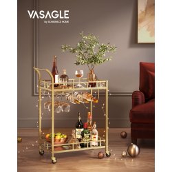 Serveringsvogn - barvogn med spejlglas hylder og gyldent stel