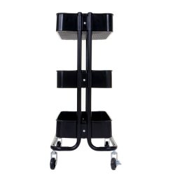 Barvogn p hjul - serveringsvogn og rullebord med 3 hylder - sort