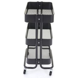 Barvogn p hjul - serveringsvogn og rullebord med 3 hylder - sort