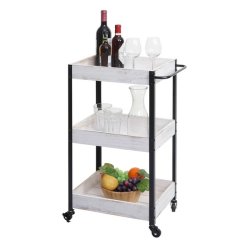 Serveringsvogn p hjul - barvogn og rullebord med hndtag - hvid