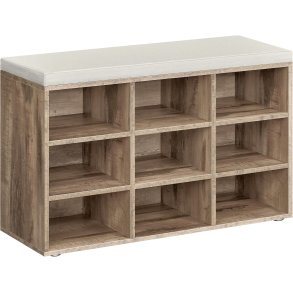 Skob�nk - siddeb�nk med skohylder - entreb�nk med skorum - brun