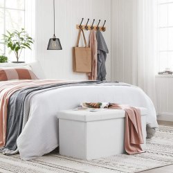 Entreb�nk - skammel med kiste 76 x 38 x 38 - hvid kunstl�der