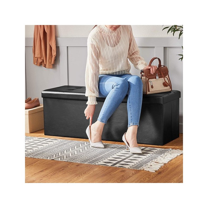 Entrebnk - skammel med kiste 110 x 38 x 38 - sort kunstlder