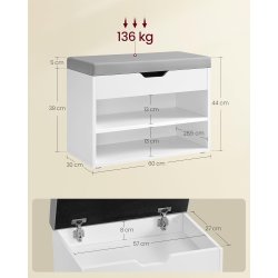 Skob�nk - siddeb�nk og opbevaringsb�nk med skohylder - hvid
