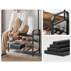 Garderobestativ med knagerkker og 2 skohylder - rustik brun