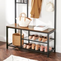 Garderobestativ med bnk og spejl - tjstativ - rustik brun