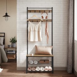 Garderobestativ med knagerkker og 2 skohylder - valnd brun