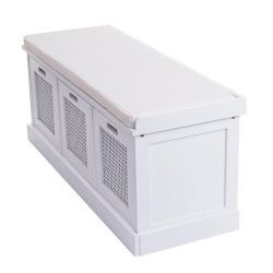 Siddeb�nk med creme hynde og 3 tr�kasser - b�nk med opbevaring - hvid