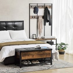 Skobnk med skohylde  - siddebnk med opbevaring - rustik brun