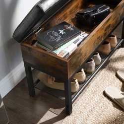 Skobnk med skohylde  - siddebnk med opbevaring - rustik brun