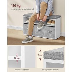 Skob�nk med skorum  - siddeb�nk med opbevaring - gr� og hvid