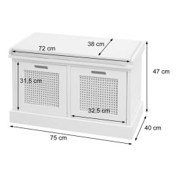 Siddeb�nk med creme hynde og 2 tr�kasser - b�nk med opbevaring - hvid