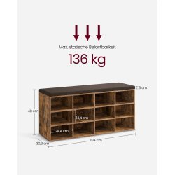 Skobnk - siddebnk med skohylder - entrebnk med skorum - rustik brun