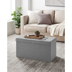 Entreb�nk - siddeb�nk med kiste 76 x 38 x 38 - lysegr� stof