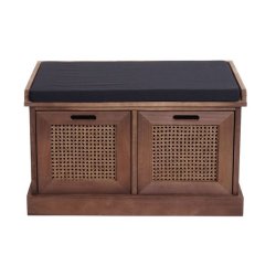 Siddeb�nk med sort hynde og 2 tr�kasser - b�nk med opbevaring - brun