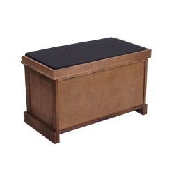 Siddeb�nk med sort hynde og 2 tr�kasser - b�nk med opbevaring - brun