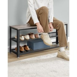 Skob�nk med 2 hylder - siddeb�nk med skohylder - gr� beige (Greige)