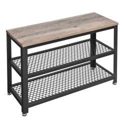 Skobnk med 2 hylder - siddebnk med skohylder - gr beige greige