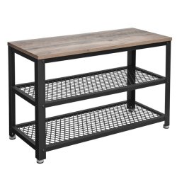 Skobnk med 2 hylder - siddebnk med skohylder - gr beige greige