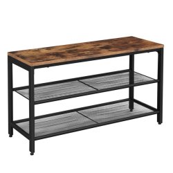 Skobnk med 2 hylder - siddebnk med skohylder - rustik brun