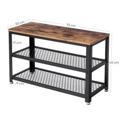 Skobnk med 2 trdhylder - siddebnk med skohylder - rustik brun