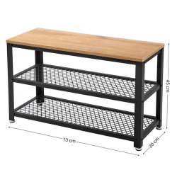 Skobnk med 2 trdhylder - siddebnk med skohylder - lysebrun