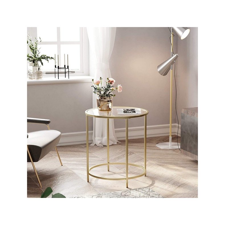 Sidebord - rundt sofabord med hærdet glas og gyldent stel - Ø50 Sideborde - Daily-Living.dk