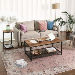 Sidebord - C-formet computerbord til sofa og seng - rustik brun