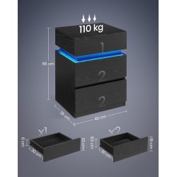 Sengebord med LED-lys - sidebord - hjrnebord - sort 35x40x55