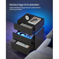 Sengebord med LED-lys - sidebord - hjrnebord - sort 35x40x55