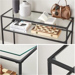 Konsolbord - sidebord med hrdet glas og sort stel 100x35x80