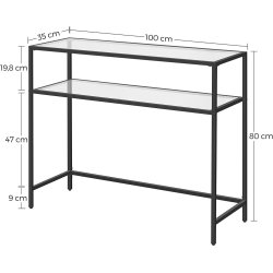 Konsolbord - sidebord med hrdet glas og sort stel 100x35x80