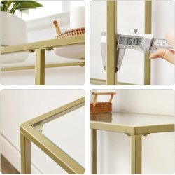 Konsolbord - sidebord med hrdet glas og gyldent stel 130x30x73,3