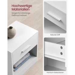Sengebord - sidebord med skuffe - hjrnebord - hvid 28x39x41