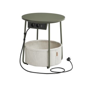 Sidebord - rundt hj�rnebord med str�mstik - gr�n �45 x H50 cm