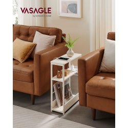 Sidebord med strmstik - smal slank sengebord - creme hvid