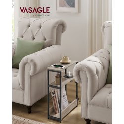 Sidebord med strmstik - smal slank sengebord - gr beige